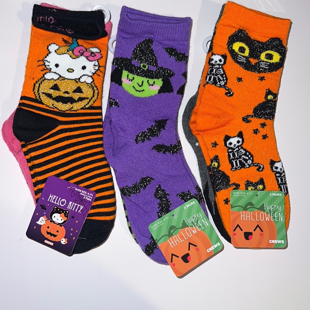 NWT 6 pair Girls Halloween Crew Socks (4-7.5)